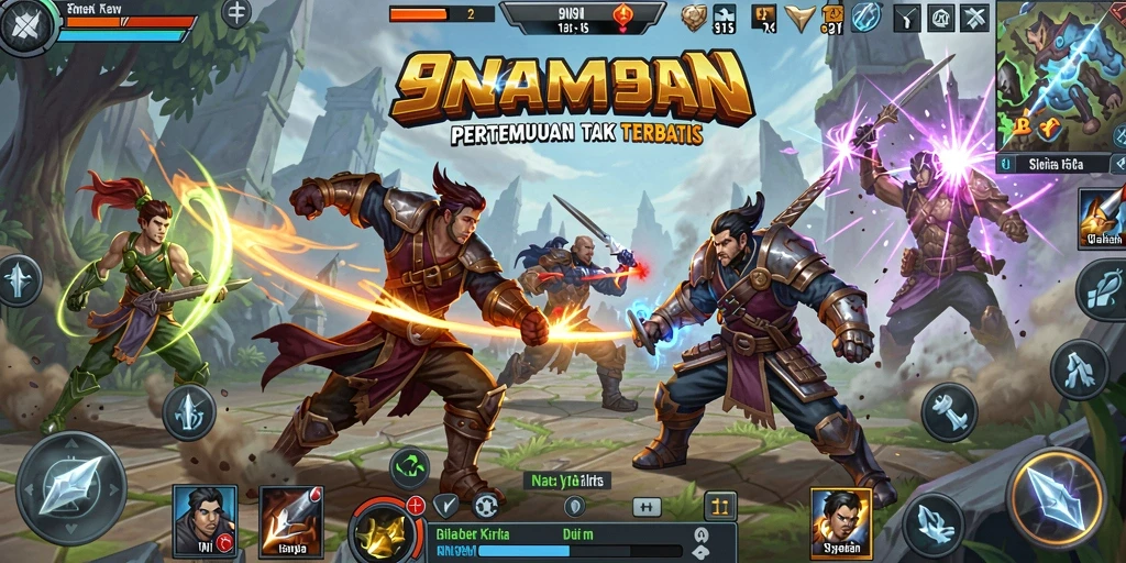 Tampilan aksi seru dalam pertarungan MOBA 9N9N.