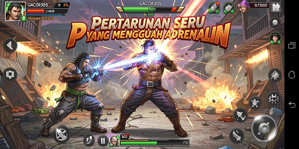 Screenshot GACOR305 menampilkan aksi pertarungan intens yang seru.