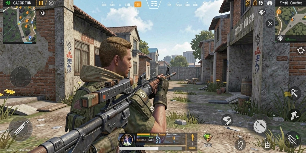 Gameplay GACORFUN dalam pertempuran FPS yang intens.