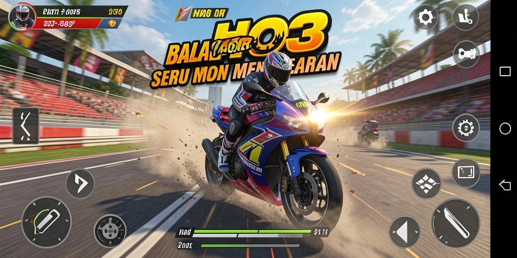 Gameplay seru HO3 yang menampilkan balapan motor yang mendebarkan.