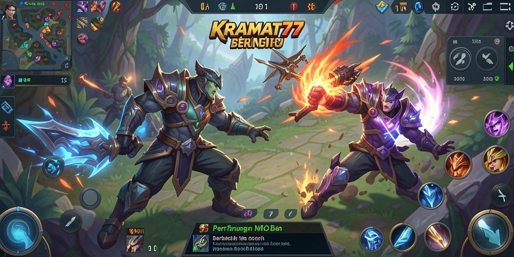 Tampilan gameplay KRAMAT77 yang mendebarkan dalam pertarungan MOBA.