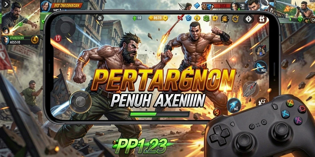 Screenshot utama PP123 menunjukkan pertarungan seru dalam aksi cepat.