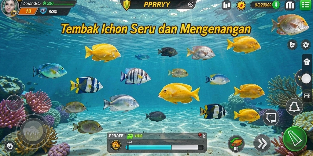 Tampilan gameplay menarik di PPRRYY yang menargetkan ikan.