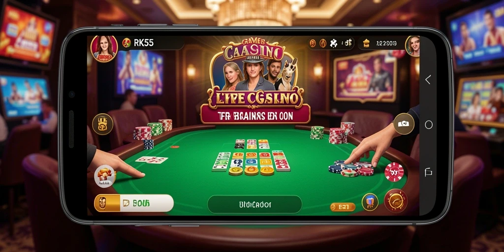 Tampilan gameplay Live Casino yang mendebarkan dan interaktif di RK55.