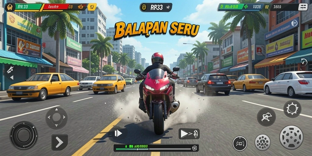 Gameplay balapan seru di RR33 dengan mobil cepat.